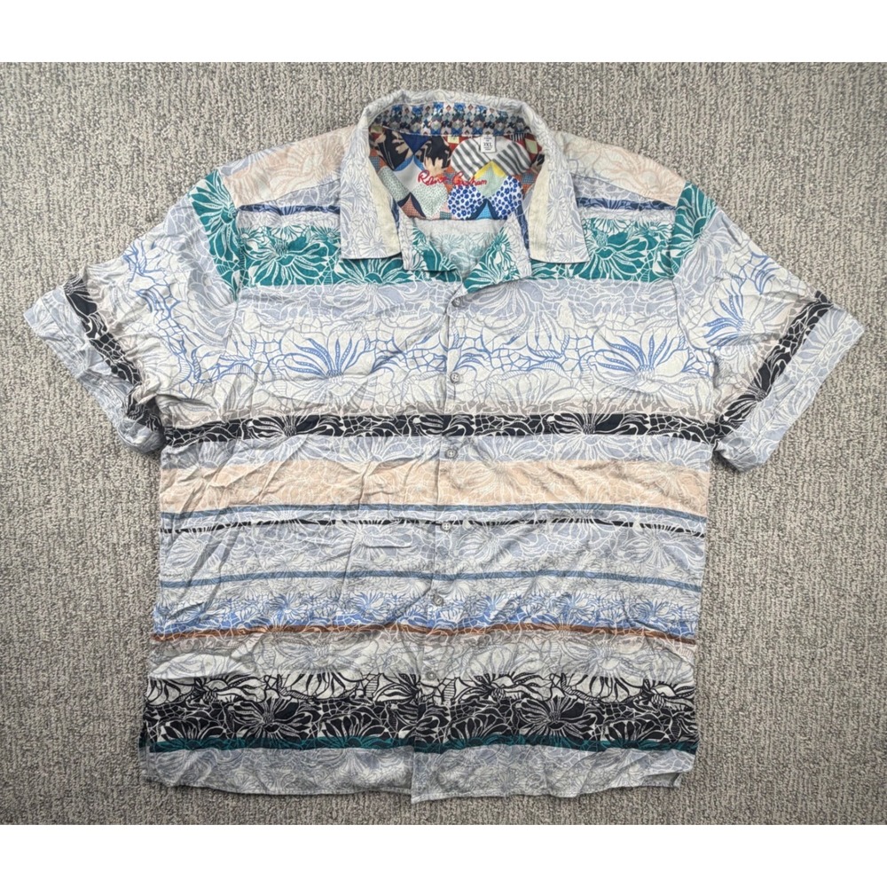Robert Graham Button Down Shirt Mens 3XL Multicolor Silk Cotton Floral Striped